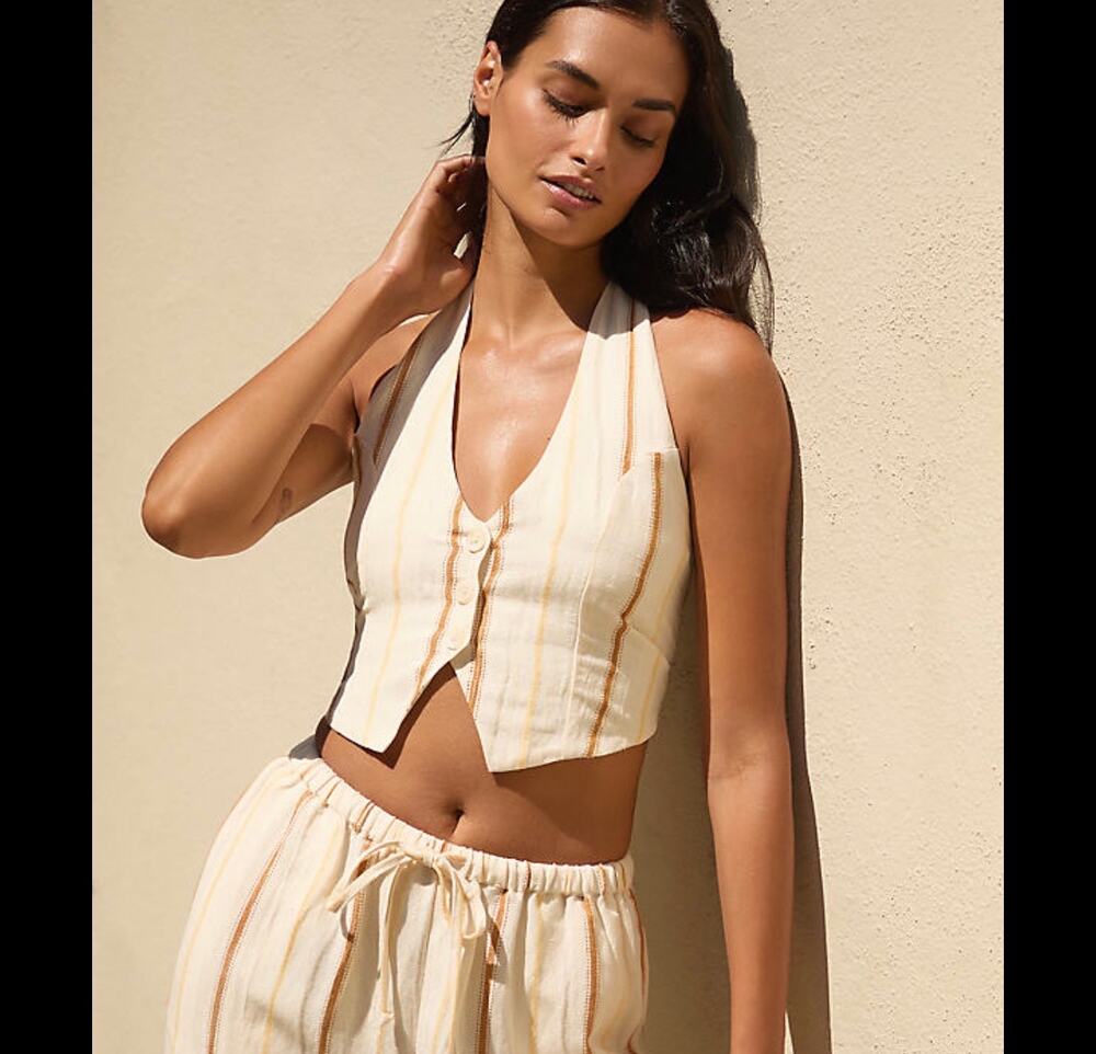 New L space Beach House Linen-Blend Vest sz M $130